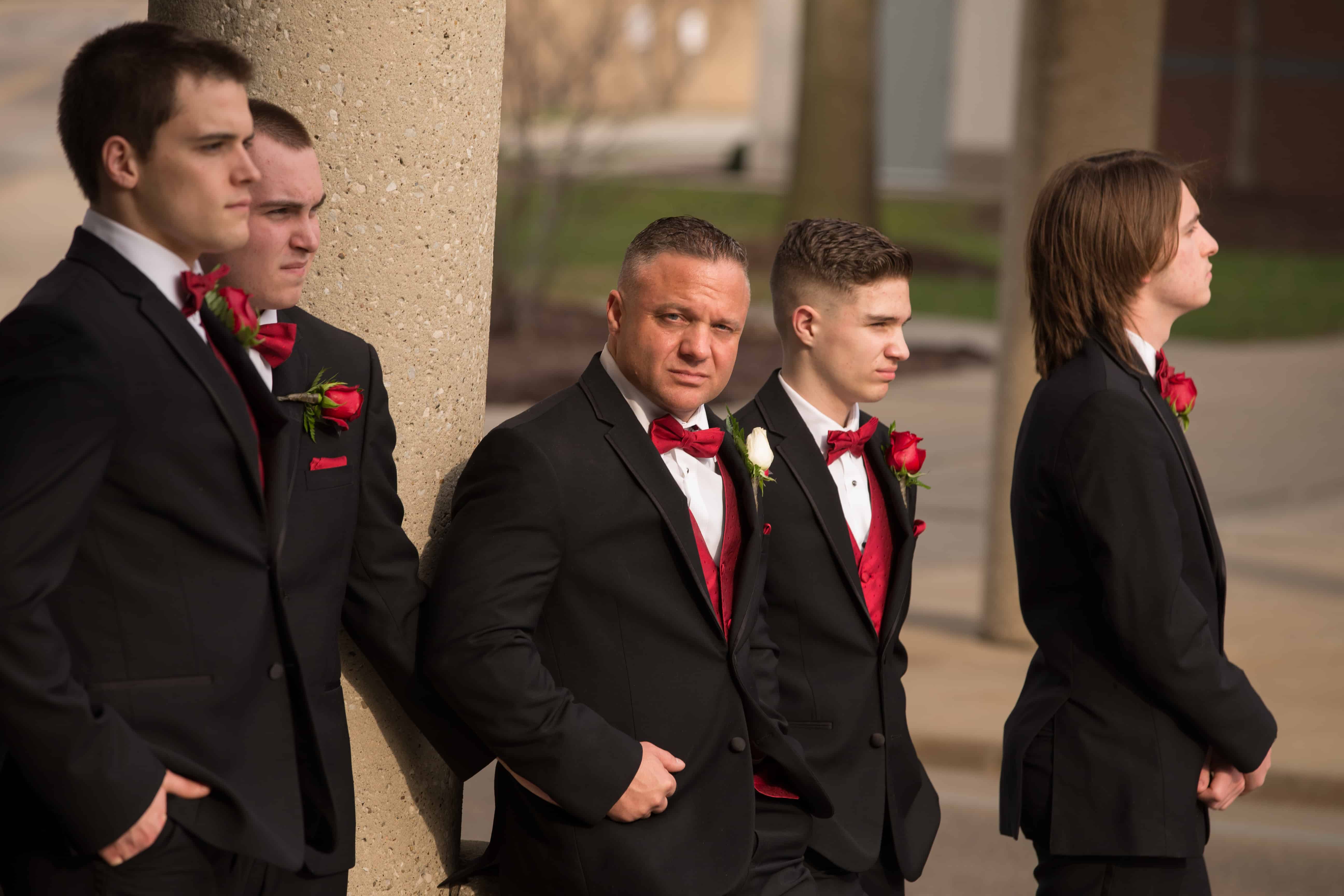 picture of groomsmen in downtown Akron 