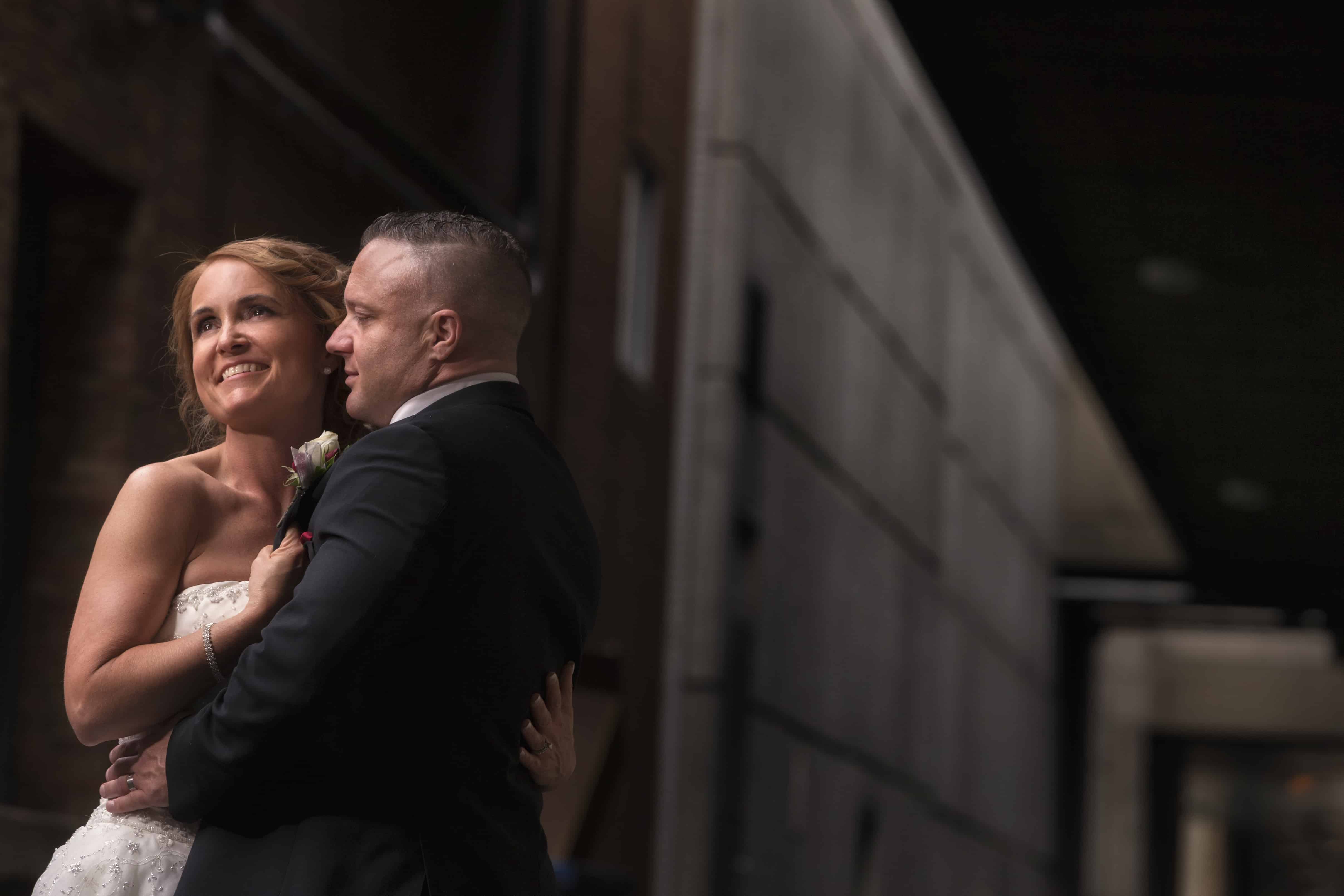 bride and groom picture in alleyway