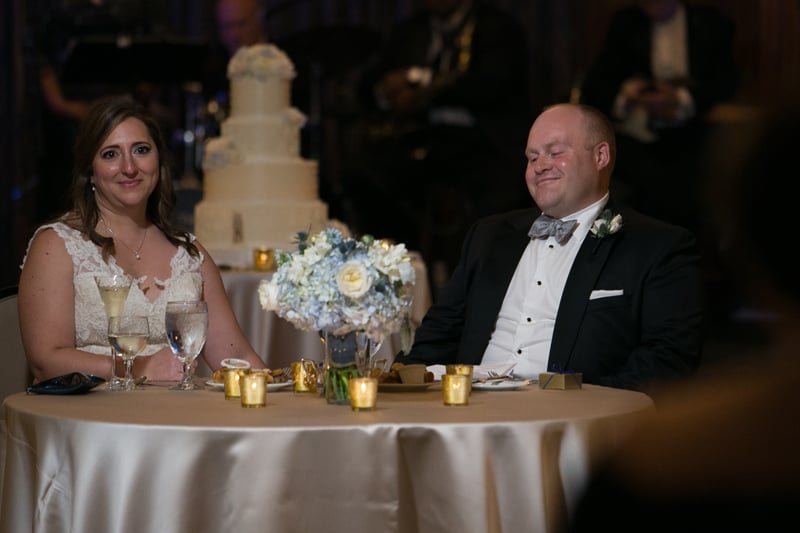 bride and groom at their sweetheart table