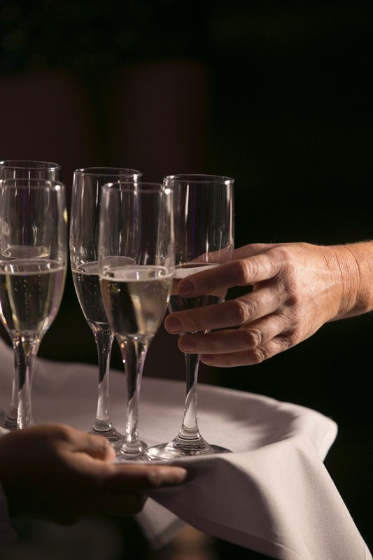 champagne at wedding reception at ballroom at park lane