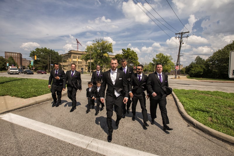 groomsmen picture in downtown cleveland