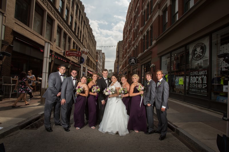 wedding party picture on cleveland east fourth street