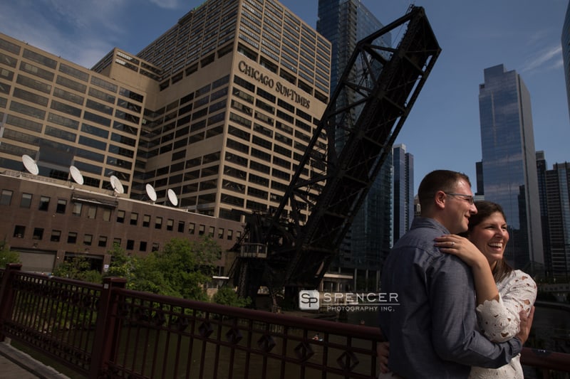 engagement picture in front of chicago tribune