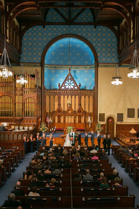 picture of wedding ceremony at old stone church