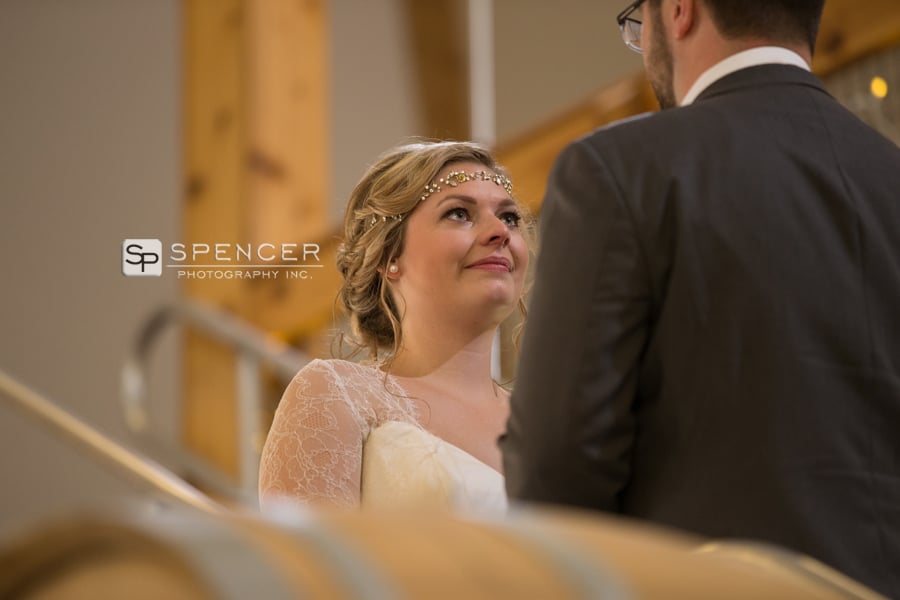 bride looking at groom at wedding at breitenbach