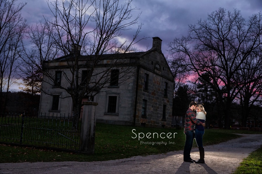 engagement picture in front of house at hale farm and village