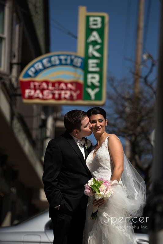 bride and groom after wedding ceremony in Cleveland Little Italy