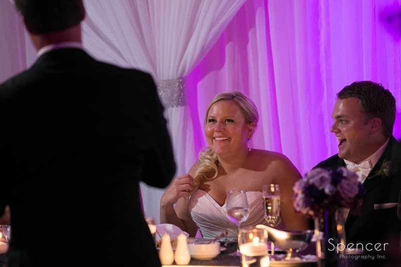 bride reacts to fathers speech at Bertam Inn wedding reception