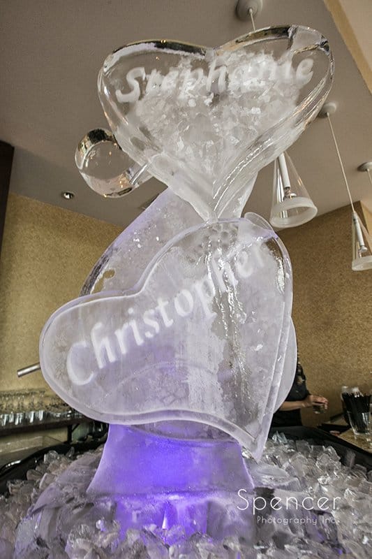 ice sculpture at wedding reception at Bertram Inn