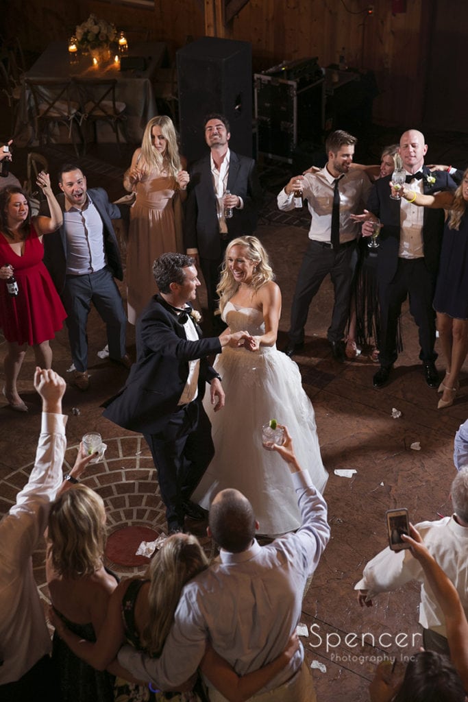  bride and groom dancing at Parker barn wedding reception