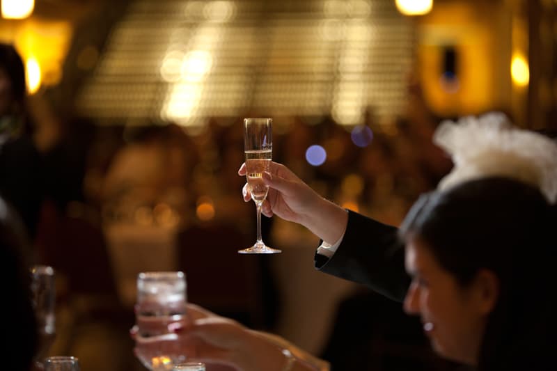 a toast at wedding reception at cleveland arcade