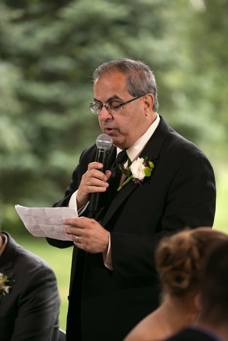 father of bride giving reception speech in pavilion at Gervasi