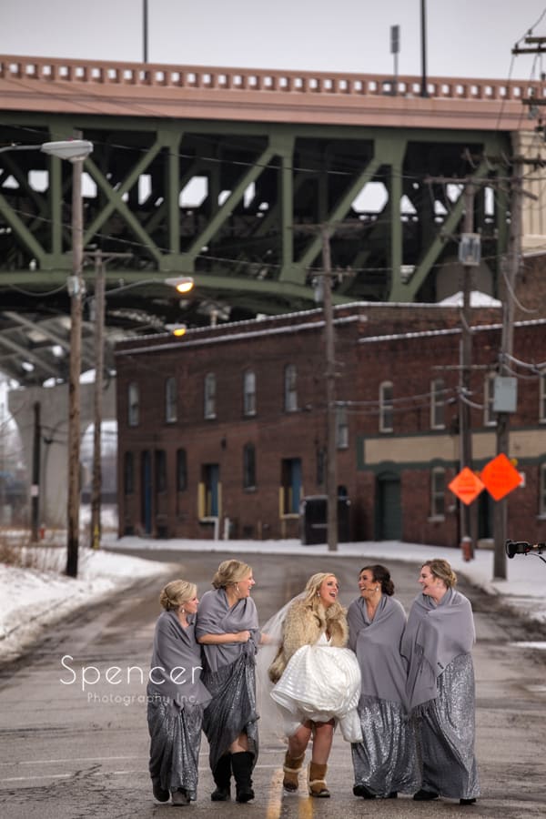  bridesmaids walking with bride in cleveland