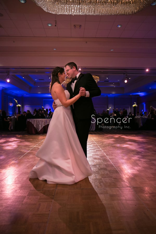 bride and groom first dance at hilton akron