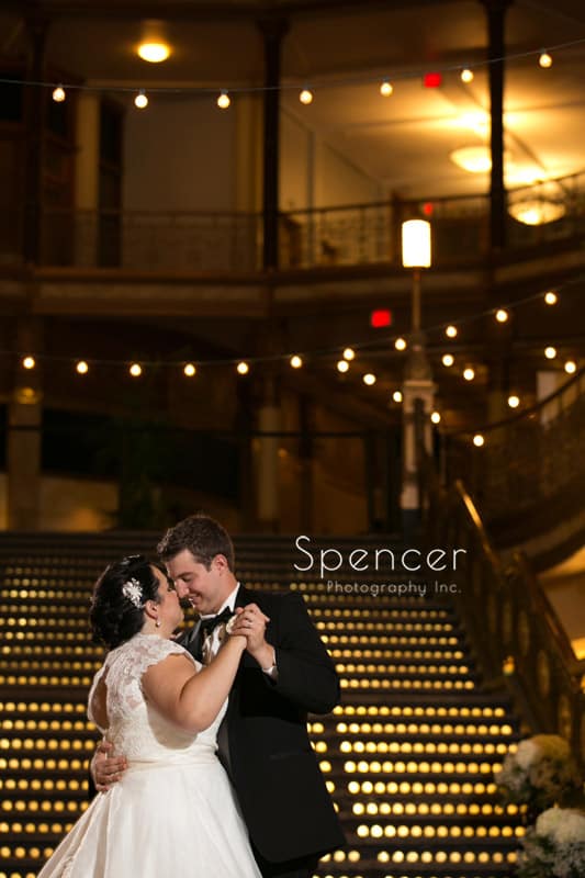 close up of first dance at clevealnd arcade reception