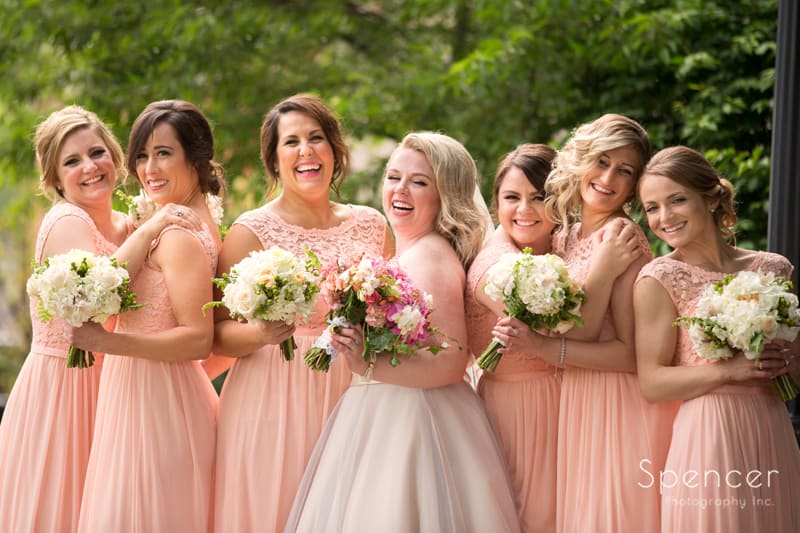  bridesmaids laughing before wedding reception at tanglewood