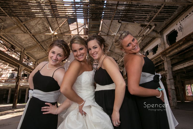 creative wedding picture in cleveland warehouse