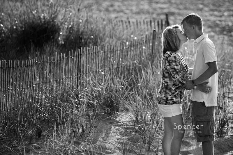 black and white engagement picture at cleveland beach