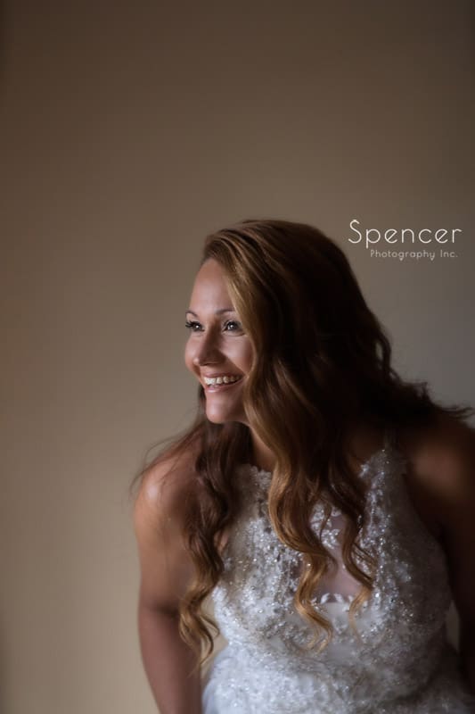  bride smiling on her wedding day at Portage Country Club