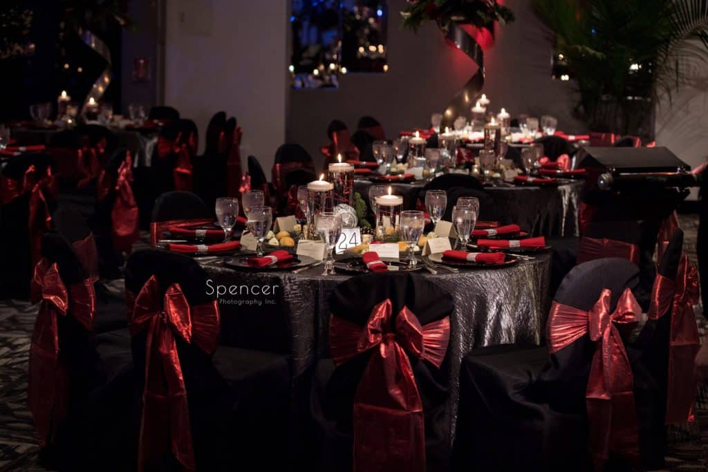 tables at christmastime wedding reception at landerhaven