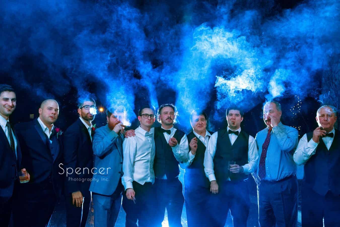 awesome wedding photo of groomsmen at landerhaven