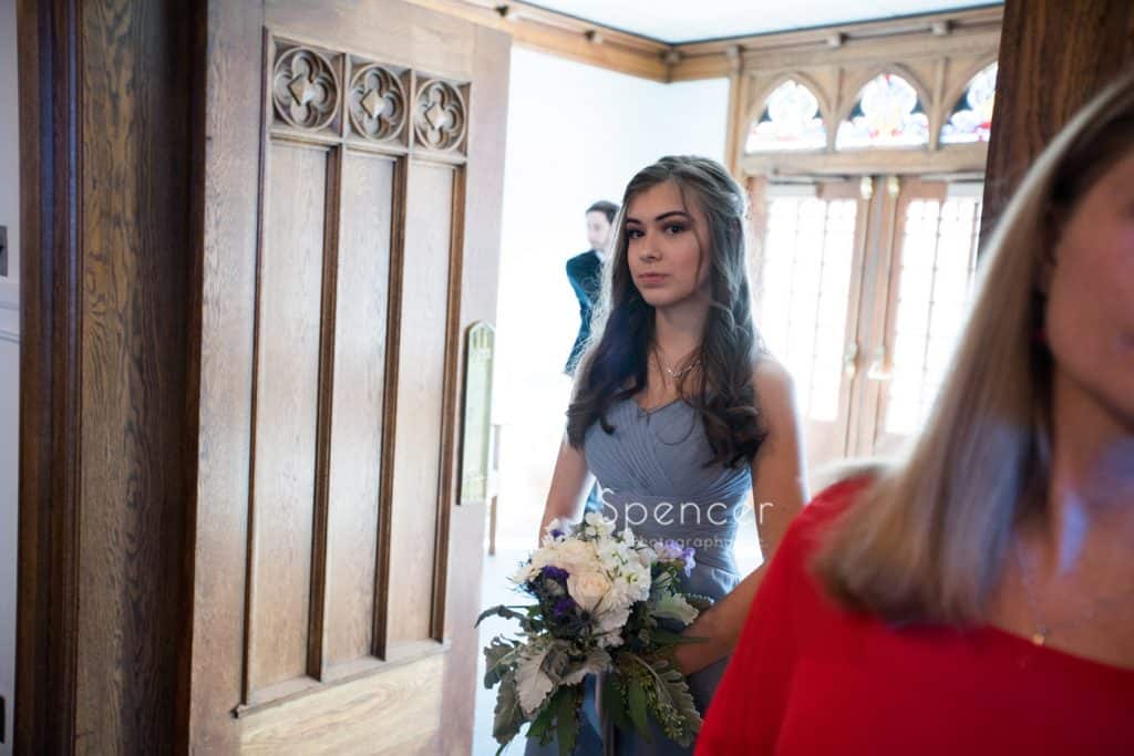 bridesmaid entering wedding cermeony at Lakewood United Methodist Church