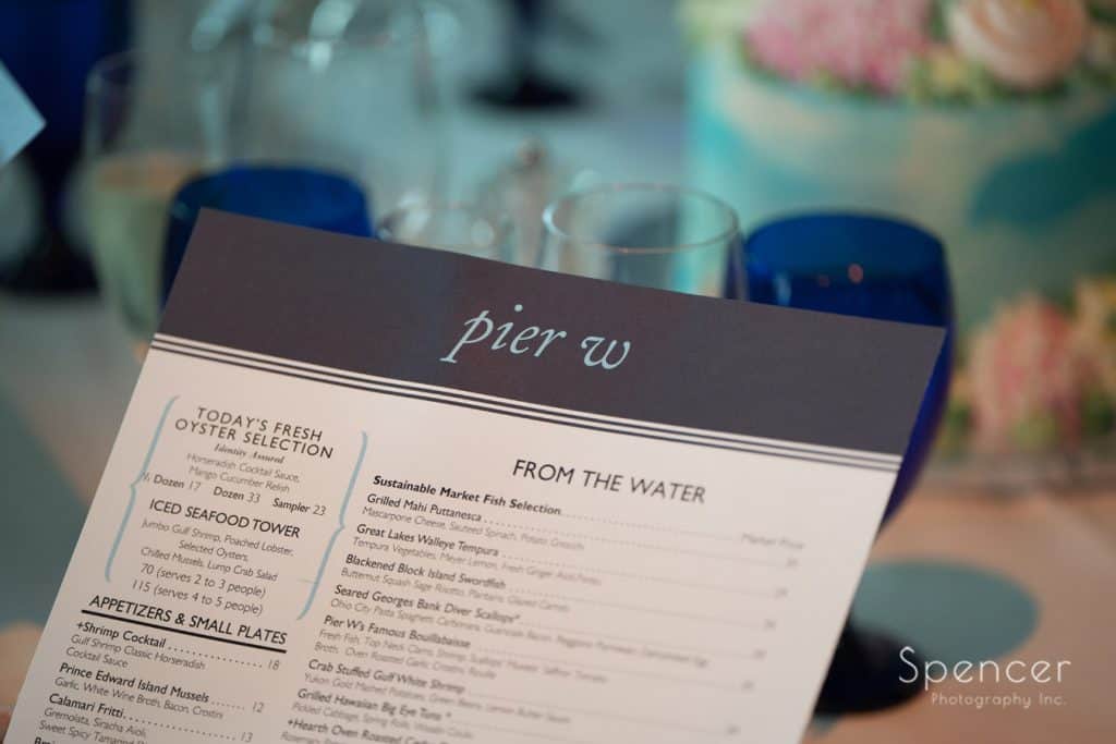 wedding menu at Pier W Ceveland