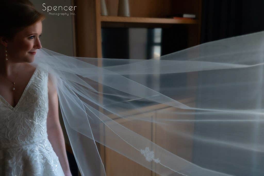  wedding picture of bride's veil at Kimpton Schofield