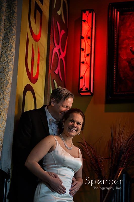  bride and groom laughing in beautiful wedding picture in Cleveland Heights
