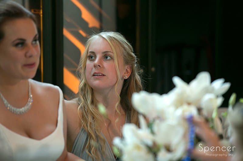 picture of maid of honor at wedding reception in Cleveland Heights