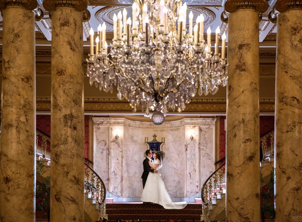 playhouse square wedding picture at Christmas