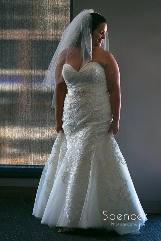 gorgeous wedding picture of bride on wedding day at Aloft Cleveland