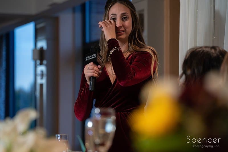 maid of honor crying during reception speech at Firestone