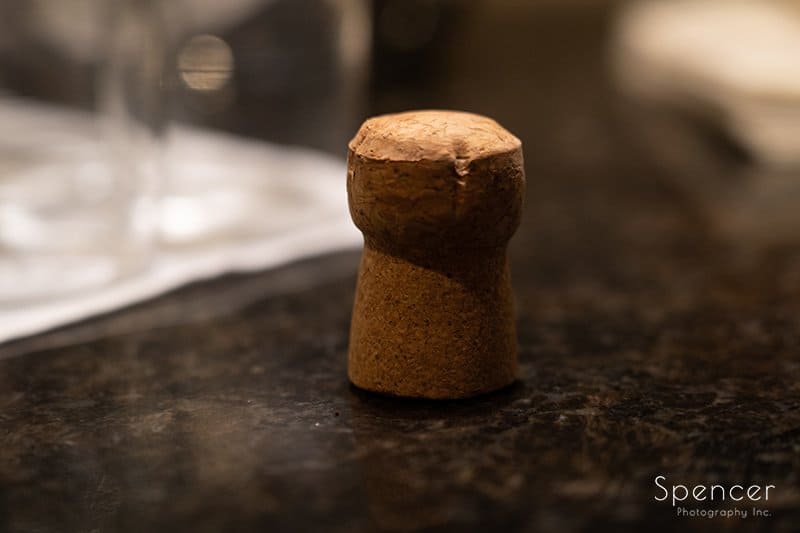 champagne cork at fall wedding in Akron
