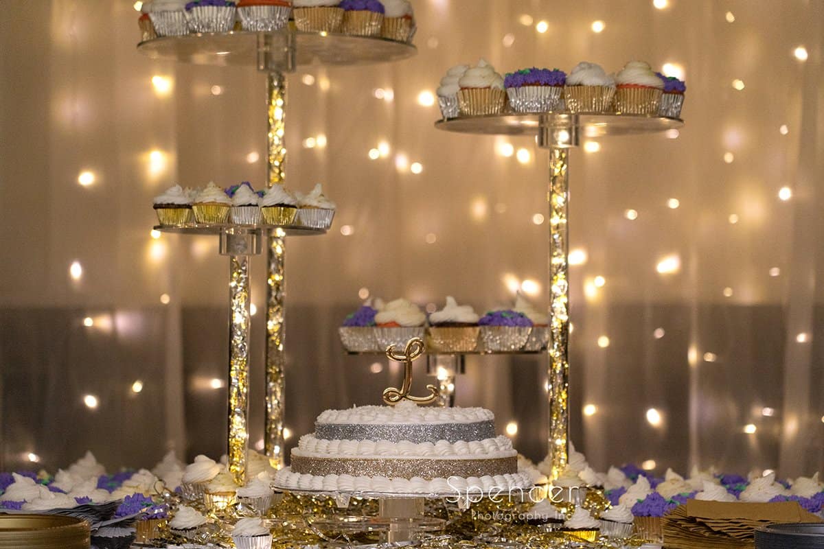 wedding cake at wedding reception in Indiana