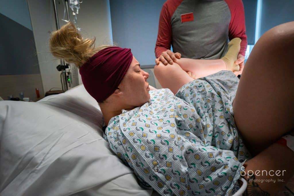 mom pushing during labor and birth in Akron