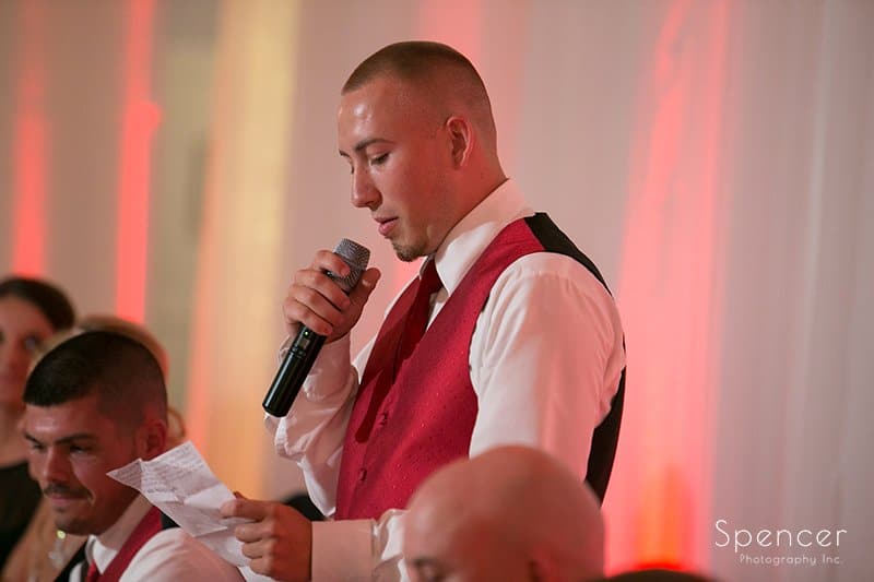best man speech at wedding reception at Michaud's in Strongsville Ohio