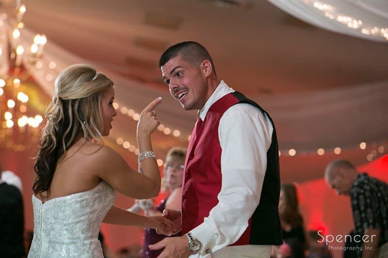 bride and groom dancing at their wedding reception at Michaud's
