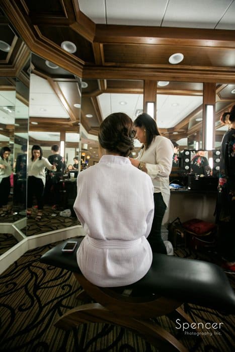 wedding day picture of bride getting ready at Firestone