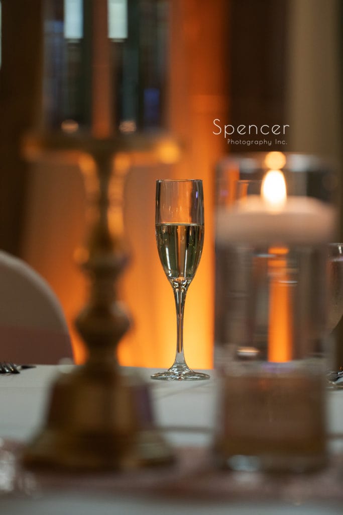 champagne glass at Glenmoor wedding reception