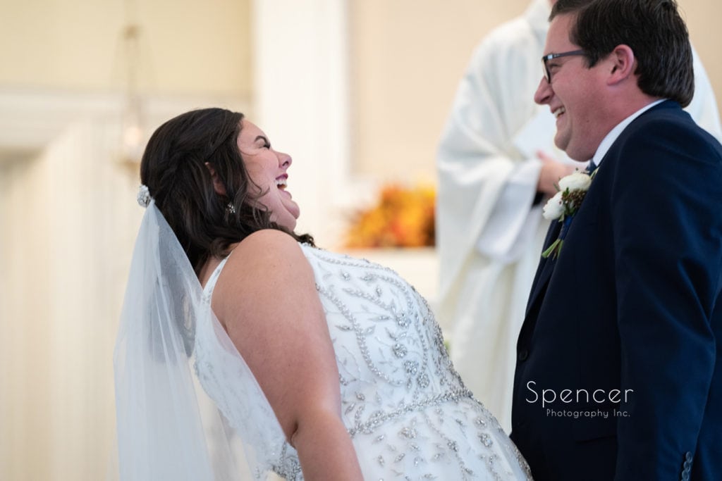 bride laughing during wedding in Shaker Heights