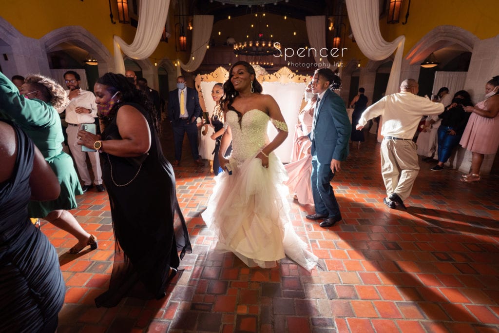 bride dancing at her wedding reception at Glenmoor
