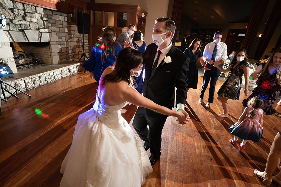 bride and groom dancing during their wedding reception at Stonewater