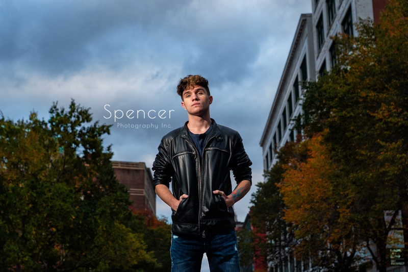 fall senior picture in downtown Cleveland