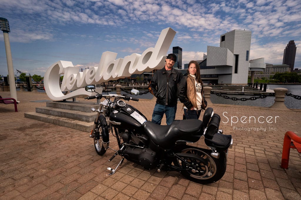 engagement picture with motorcycle in Cleveland