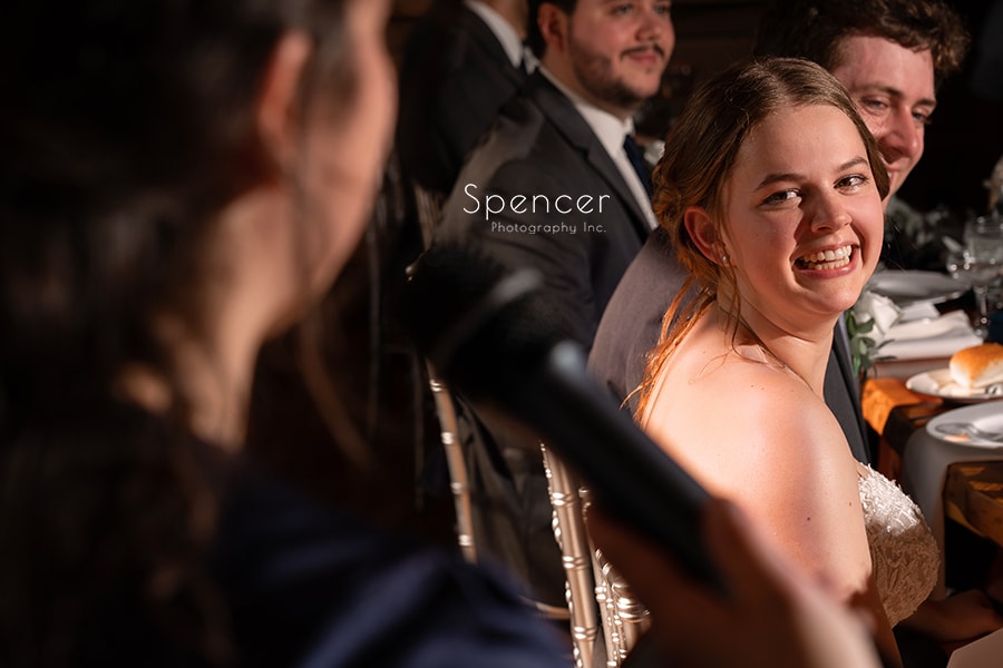  bride reacting to maid of honor speech
