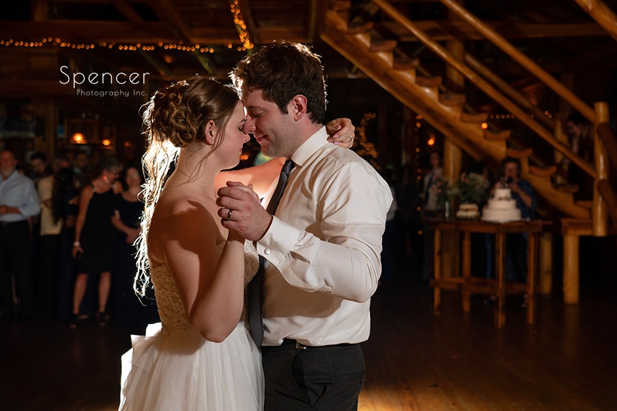 bride and groom during first dance at Crystal Brook Farm