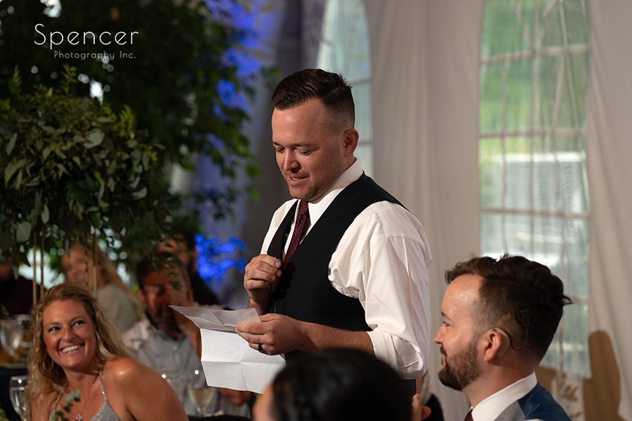 best man speech at same sex wedding reception at Stan Hywet