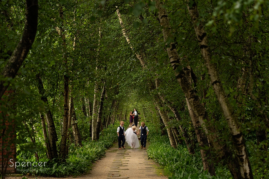 ring bearers walking flower girl at Stan Hywet wedding ceremony