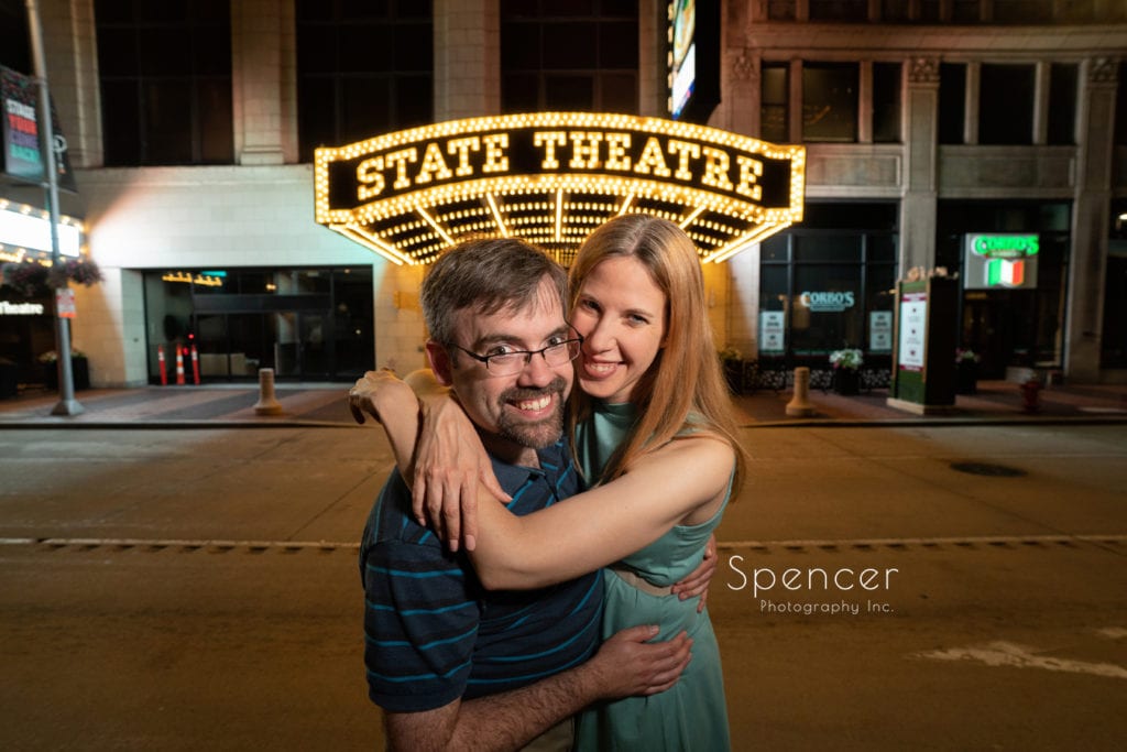 engagement photography in front of Cleveland State Theater